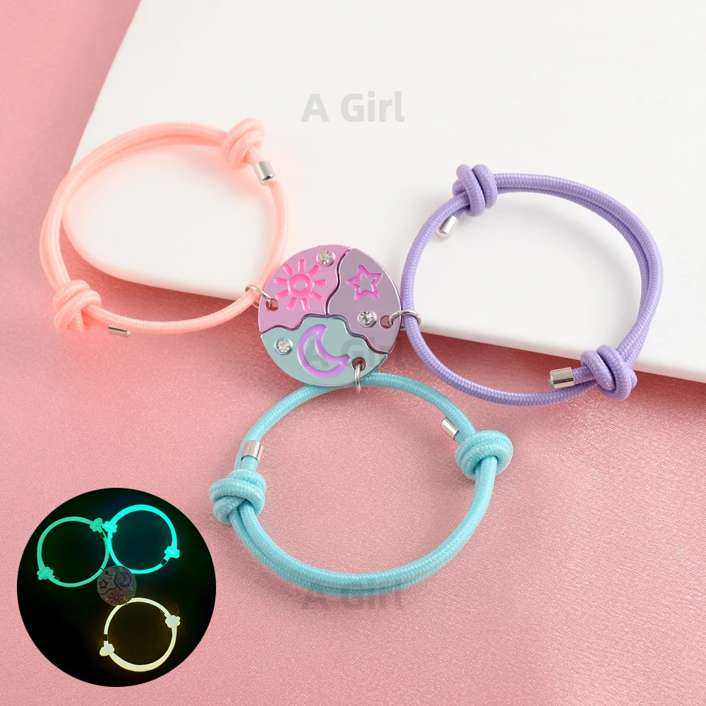 A Girl 3Pcs/set Multicolour Star Moon Sun Circular Splicing Best Friend Bracelet for Girls Fashion Friendship Gifts