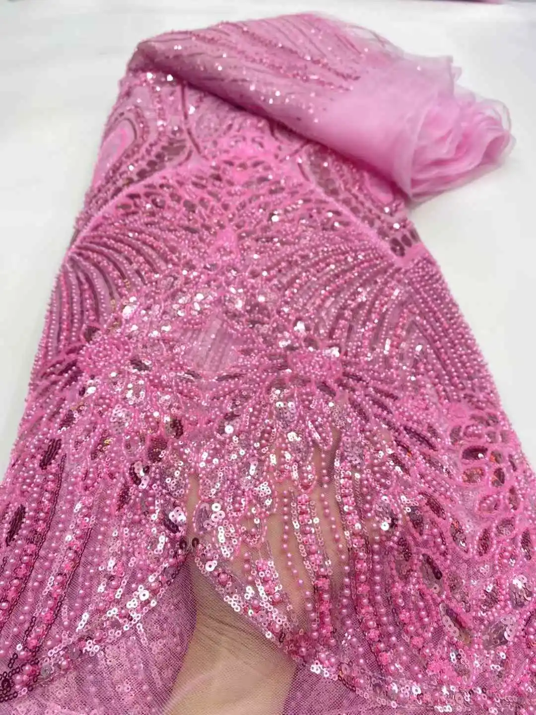 الأفريقي اليدوية الترتر صافي اللؤلؤ أقمشة الدانتيل 2025 الفرنسية الثقيلة مطرز تول أقمشة الدانتيل لحفلات الزفاف فستان المواد