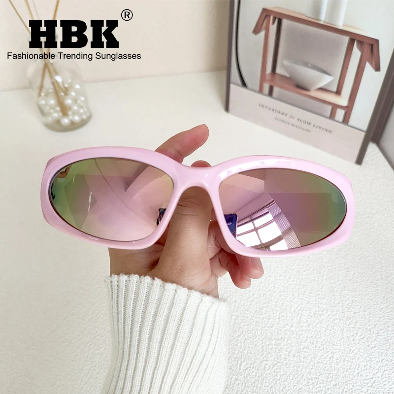 HBK Trend Steampunk Sunglasses Goggle Women Men Fashion Sun Glasses Punk Eyewear Female Y2K Pink Mirror Shades Eyeglasses UV400