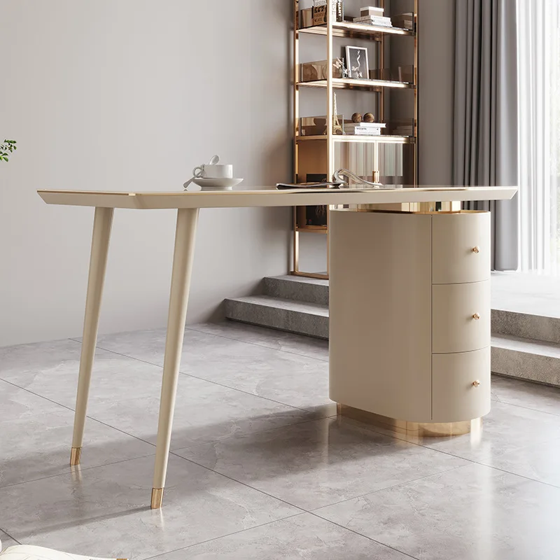 

TT Modern simple milk coffee desk, Italian light luxury rock slab study for home use