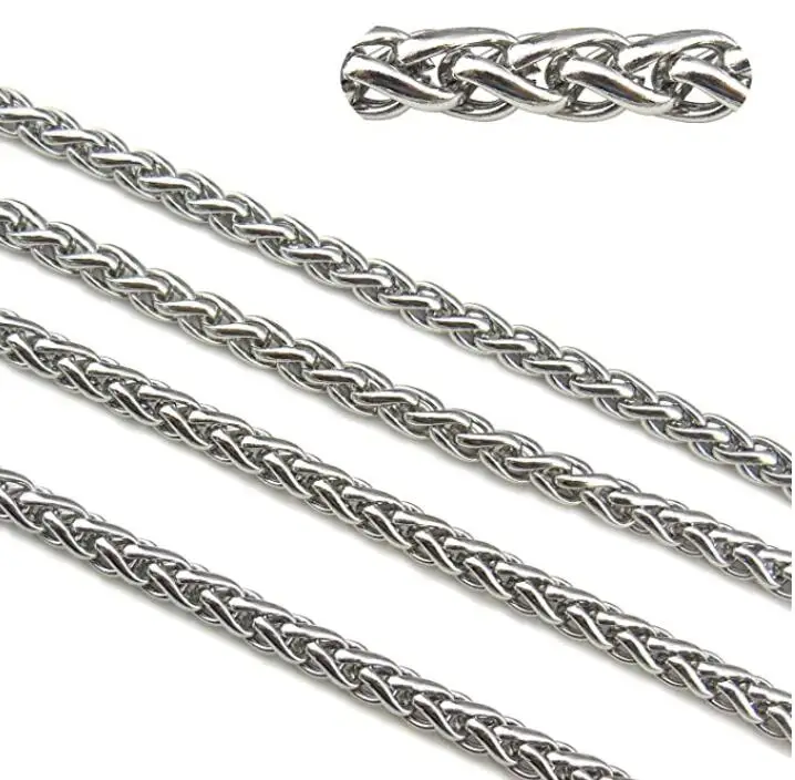 

Lot 3 meter in bulk on sale 3mm/4mm/6mm Stainless Steel Fashion silver wheat braid Chain jewelry finding / Marking Chain DIY