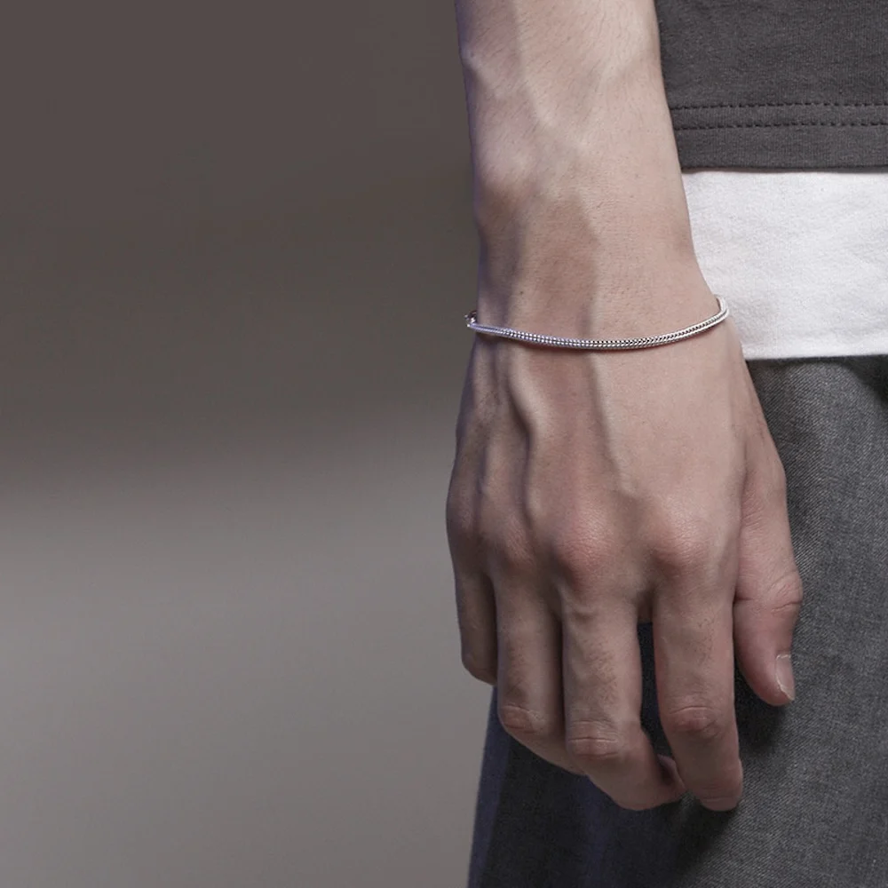 2mm Stainless Steel Silver Color Men Bracelet Simple Metal Braided Foxtail Chain Bracelet For Women Retro Jewelry Gift