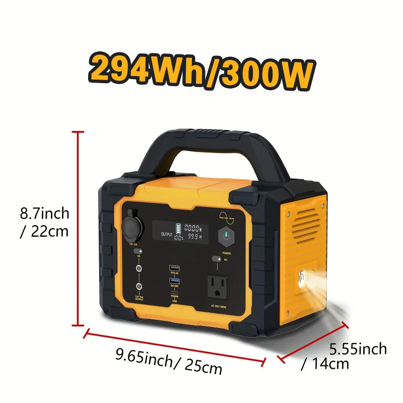 300W Peak 600W/294Wh Portable Power Station With Foldable Solar Panel 100W, 294Wh Solar Generator & 100W Solar Panel