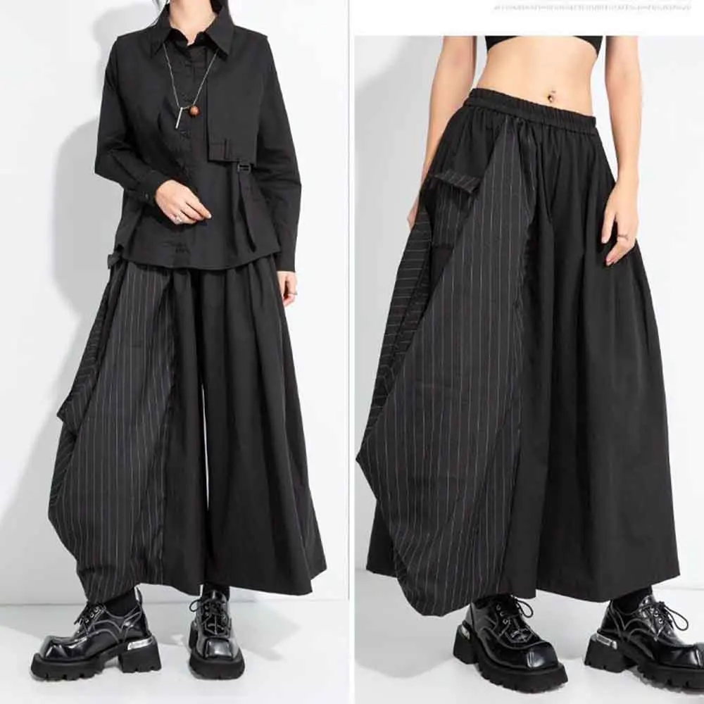 Mens Spring Skirt Pants 3d Striped Dark Patchwork Casual Pants Streetwear Fashion Versatile Wide-Leg Pants Men'S Clothing 2025