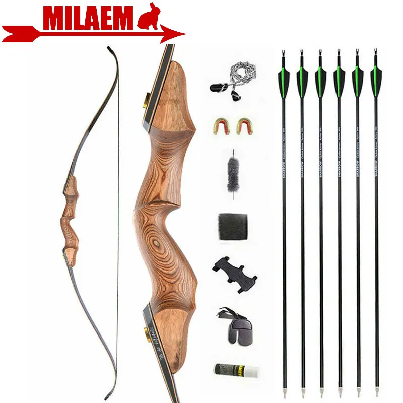 

60inch Archery Recurve Bow 20-60lbs Wooden Riser Carbon Arrows Spine 500 Takedown Hunting Bow Shooting Accessories