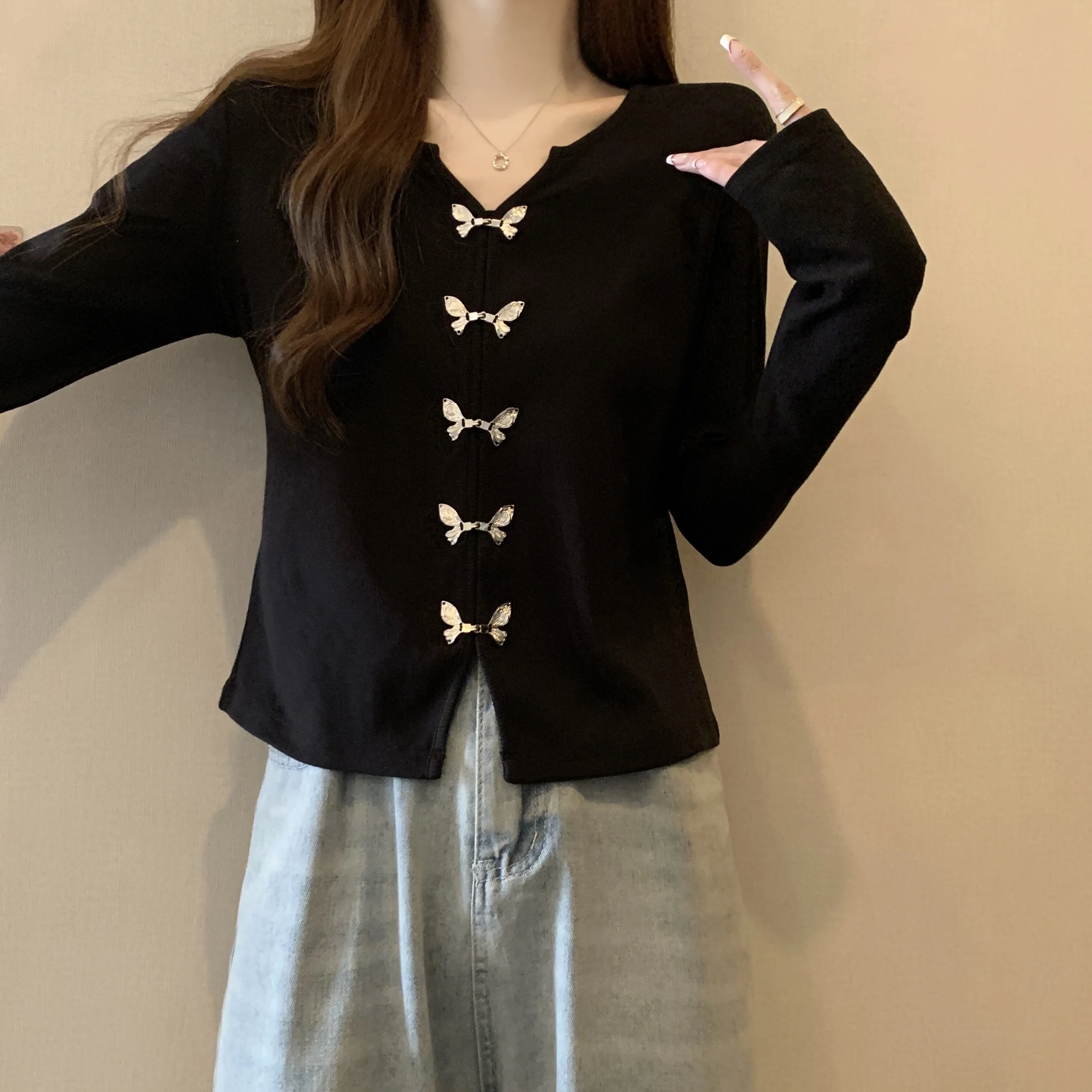 

Sweaters Jumpers Cardigans Womens For Woman Long Merino Wool Button Femme Straight Spliced BF Y2K Commute Korean Fashion Elegant