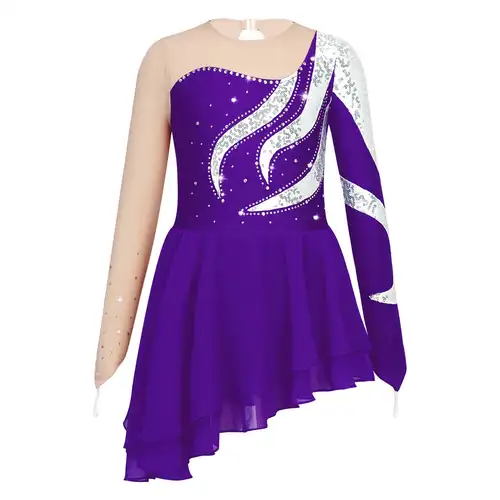 Kids Girls Sequins Ballet Gymnastics Leotard Mesh Splice Chiffon Figure Skating Dress Ice Skating Clothes Ballerina Costumes - Image 8