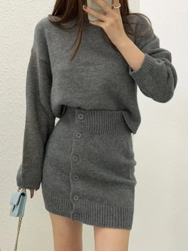 

Женский длинный свитер Све, пальто, свободный круглый теплый зимний комплект с юбкой, мягкий уютный осенне-зимний наряд