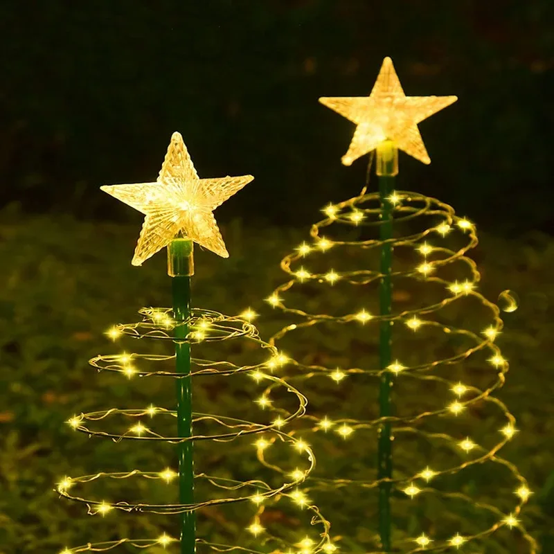 Solar Powered Xmas LED Stake Lights Waterproof Outdoor Lamp for Yard Garden Christmas Tree Holiday Home Party Ornament