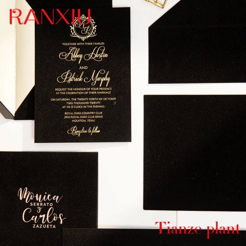 

Custom China custom luxury wedding velvet envelop invitation greeting cards for rustic weddings