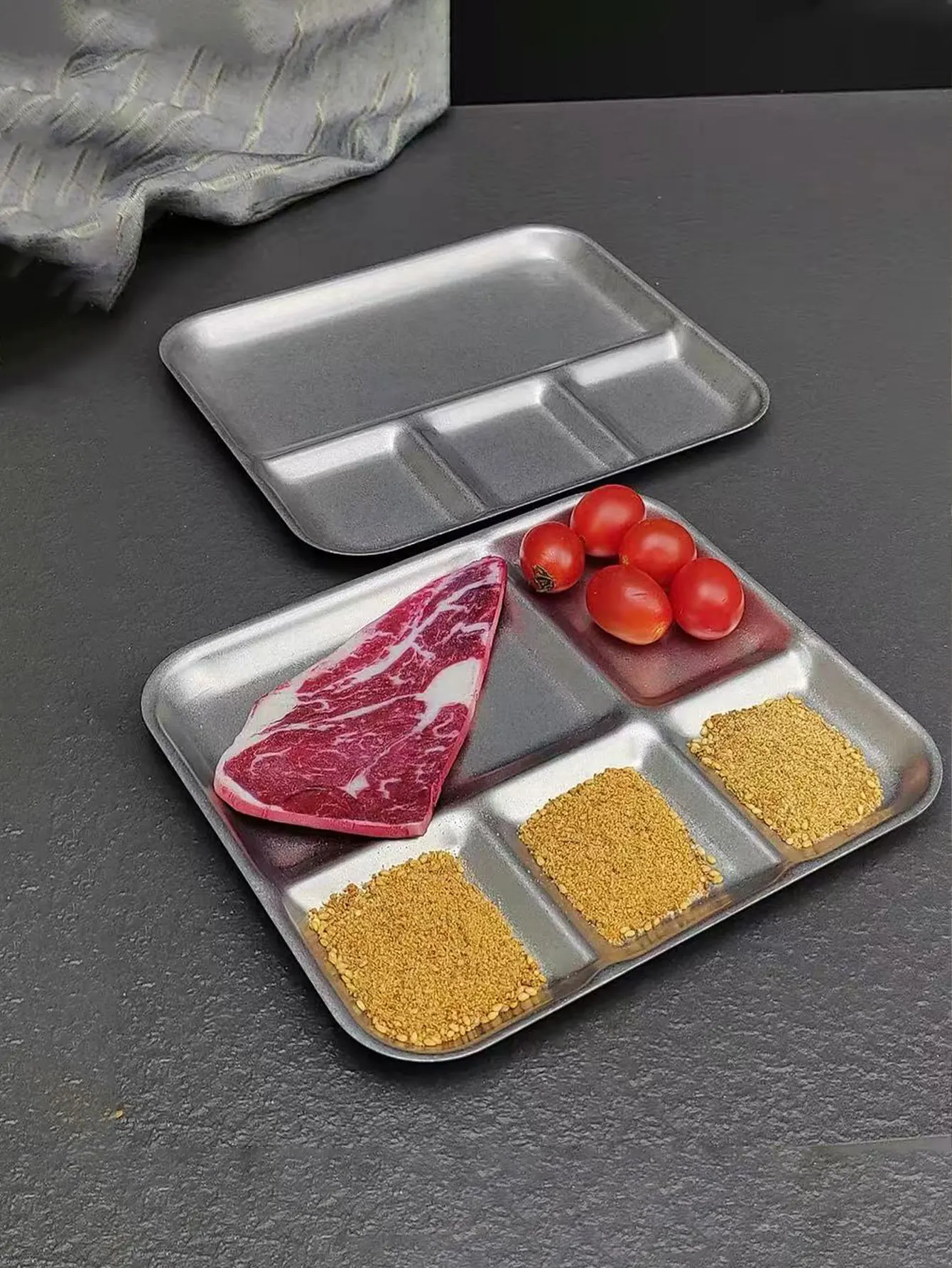 Plato integrado de acero inoxidable estilo coreano para salsa de barbacoa, plato dividido para condimentos, plato para salsa, utensilios de barbacoa para restaurantes de cadena, plato de cinco compartimentos, 1 pieza