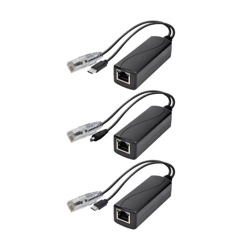 Divisor PoE duradero 1000M Power Over Ethernets Splitter adaptador para cámara de seguridad tipo-c/DCPlug/Micro USB Splitter