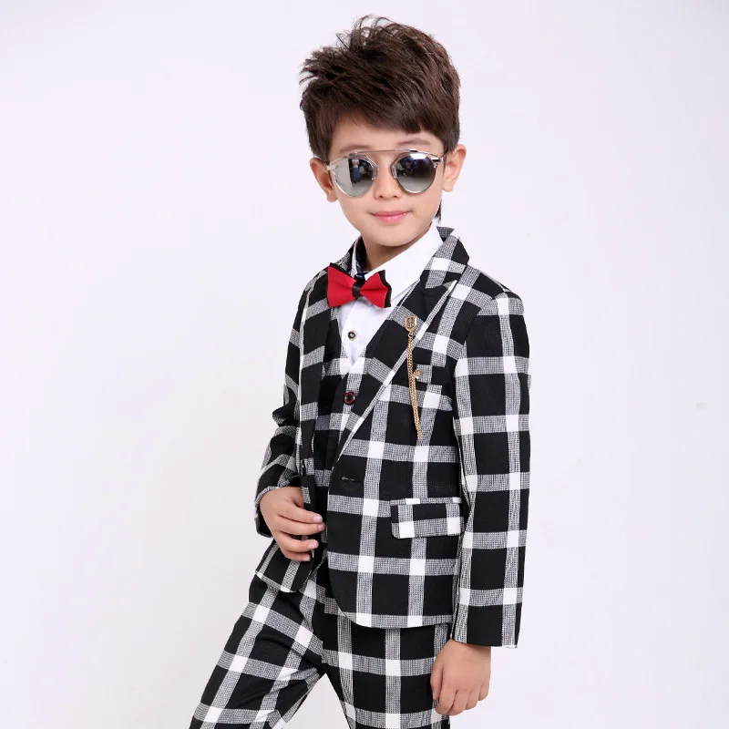 Clearance Stock Sale Boys 3Pieces/Set Jacket Vest Pants Photography Suit Kids Wedding Party Dress Children Stage Show Costume