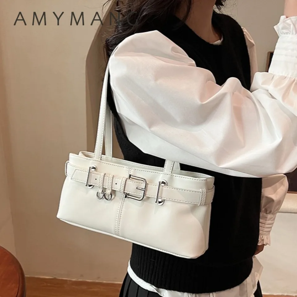 

Small PU Leather Underarm Bags for Women Belt Metal Buckle Loop Accents Ladies Shoulder Bag Females Handbags and Purse Tote Bag