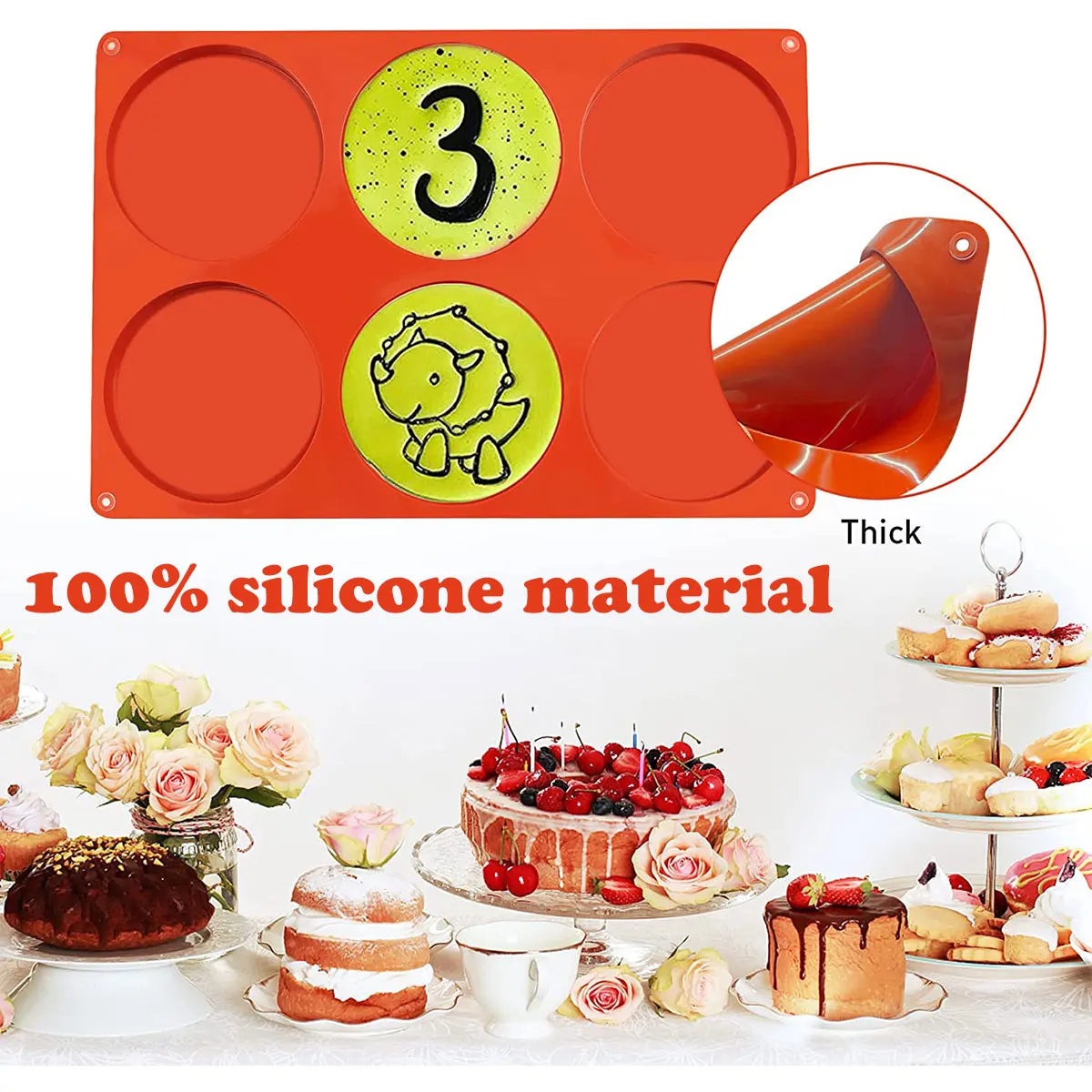 2Pcs Silicone Molds for Baking Reusable 6-Cavity Round Baking Mold Non-Stick Food Grade Silicone Disc Mold for Muffin Cake Candy