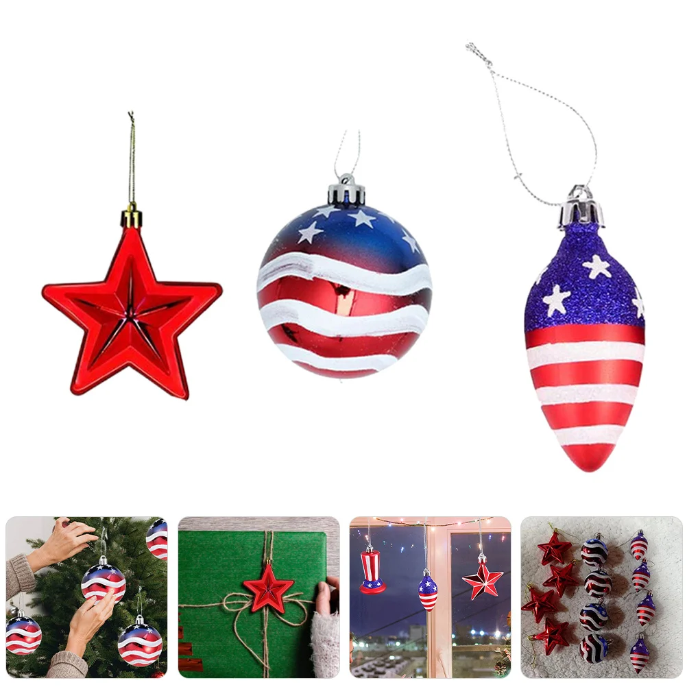 

12Pcs Independence Day Hanging Balls Patriotic Star Pendants Break-Resistant Plastic Ornaments for 4th of July Party Decor