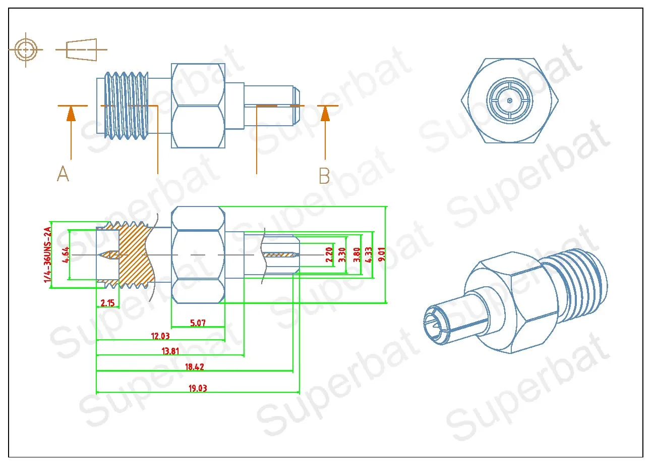 Superbat 5pcs SMA to TS9 Adapter RP-SMA Female to TS9 Male Straight RF Coaxial Connector for Electronic Components Market