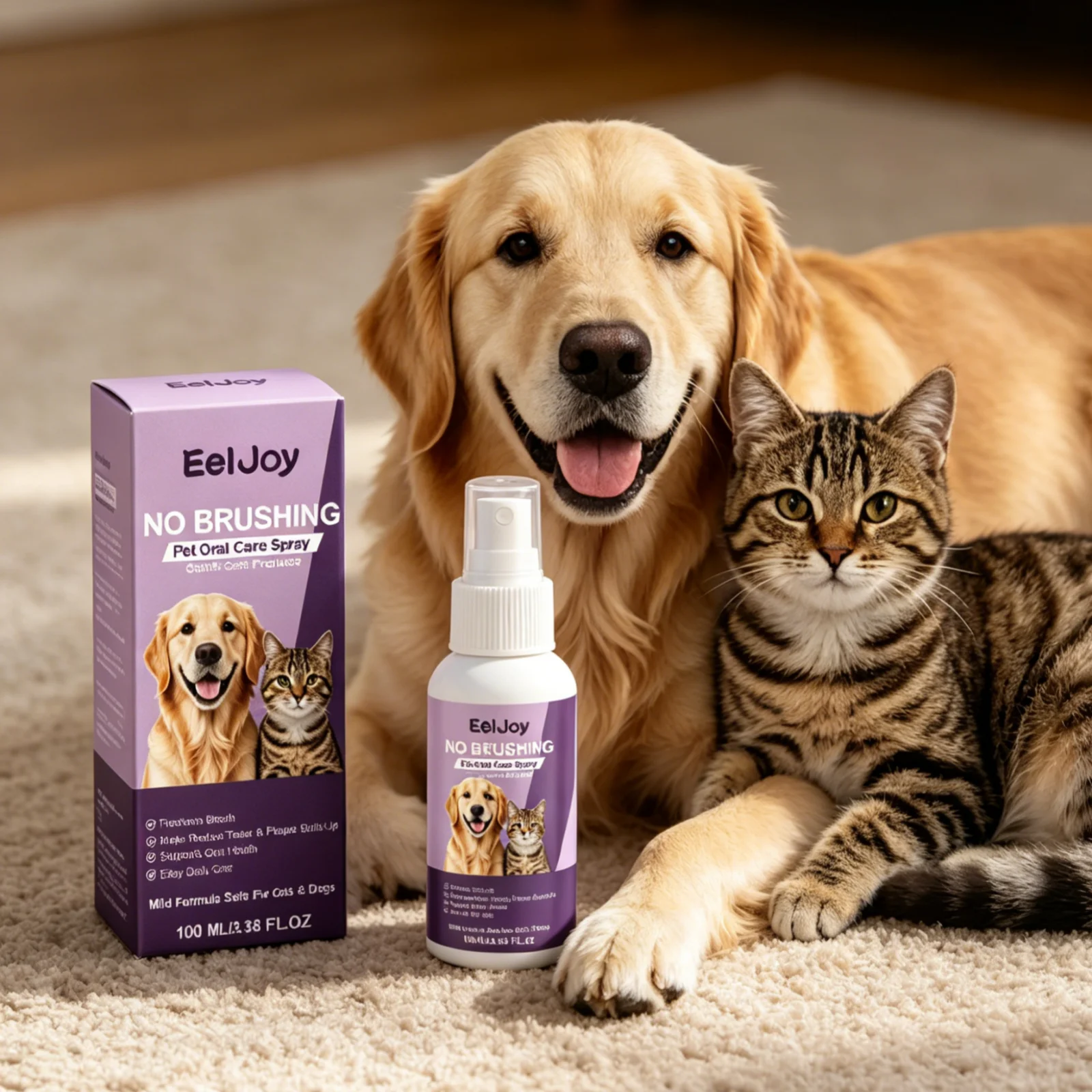 EelJoy No Brushing Pet Oral Care Spray Removes Oral Odor Supports Gum Health Convenient Gentle Pet Breath Freshener Spray 100ml