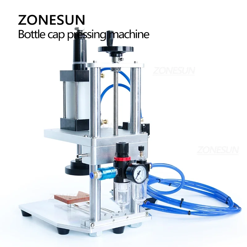 ZONESUN-máquina de prensado de tapa de botella pequeña neumática, ZS-XG70ZC, Crown Capper, leche en polvo, lata, cosméticos