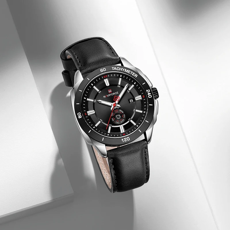 NAVIFORCE 9269 Men's Quartz Watch Fashion Casual Sports Wristwatch Waterproof Luminous Calendar with Soft Leather Strap