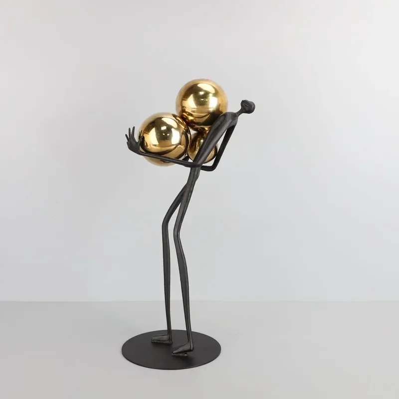 Men's Black Minimalist Accessories, Metal, Gold Ball Decorations, Abstract Figures, Statues, Desktop Decorative Sculptures