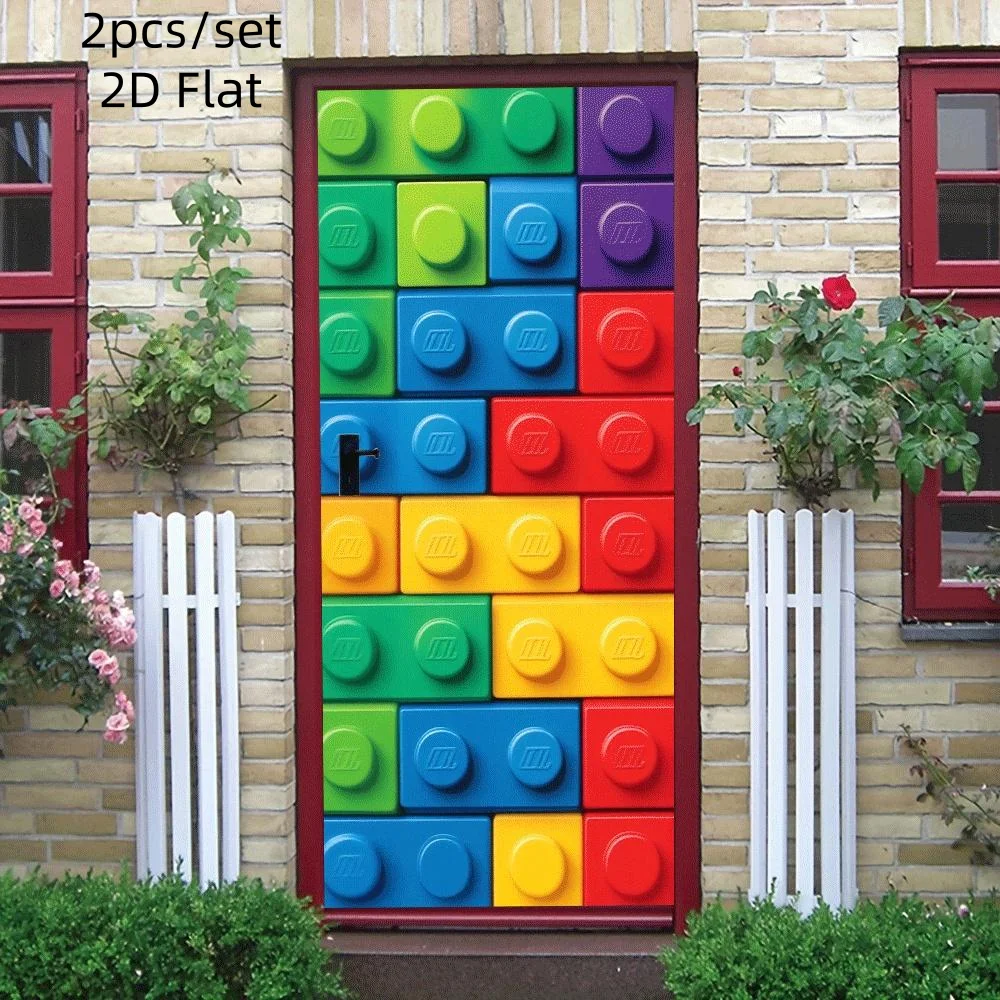2pcs colored building block wall stickers, children's room decoration stickers, cartoon Lego style self-adhesive wallpaper, baby