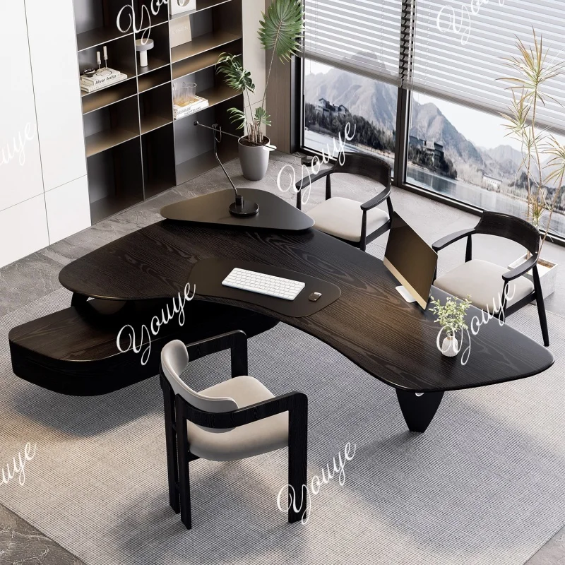 Solid wood boss table big desk new modern simple designer light luxury high-end desk