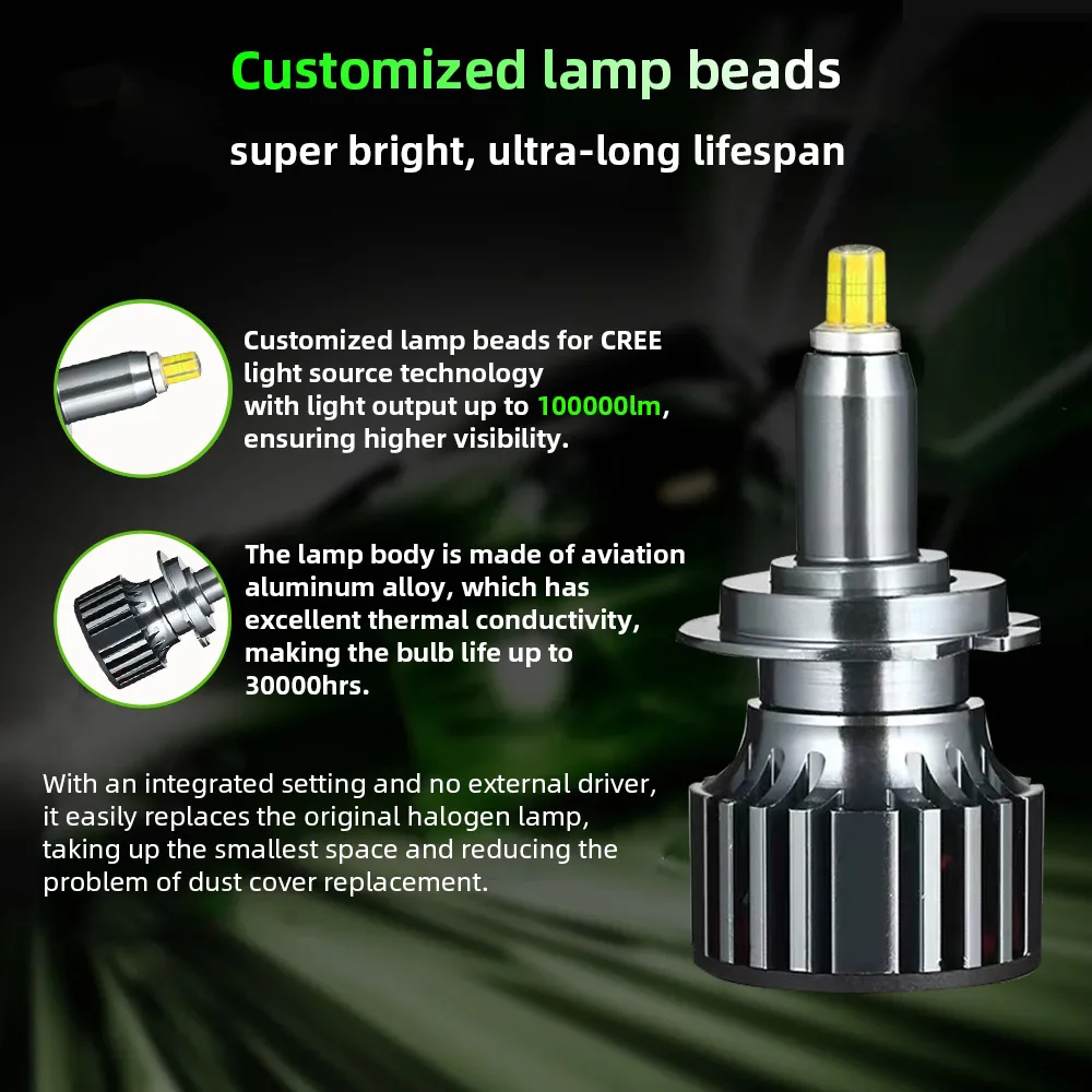 Zdatt 360 H7 LED المصباح الأمامي Canbus H4 H1 H11 H8 9005 HB3 9006 HB4 100W 3D CSP مصابيح الضباب الأوتوماتيكية للعدسة 12 فولت 24 فولت 6000 كيلو h7led #3