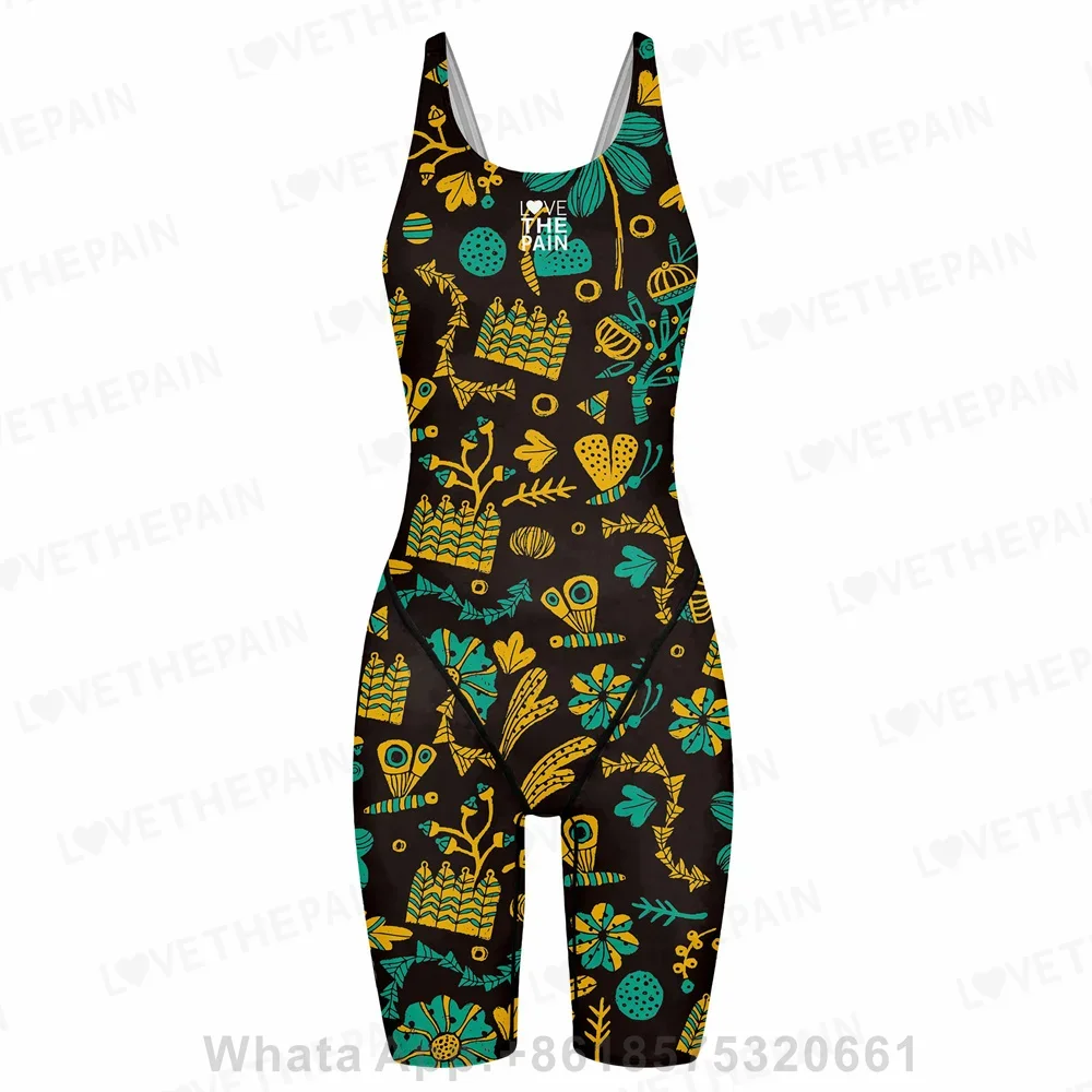 

Girls Love The Pain Racer Back Knee Length Swimsuit Bodysuit Sleeveless One Piece Print Swimwear For Holiday Beach Water Sports