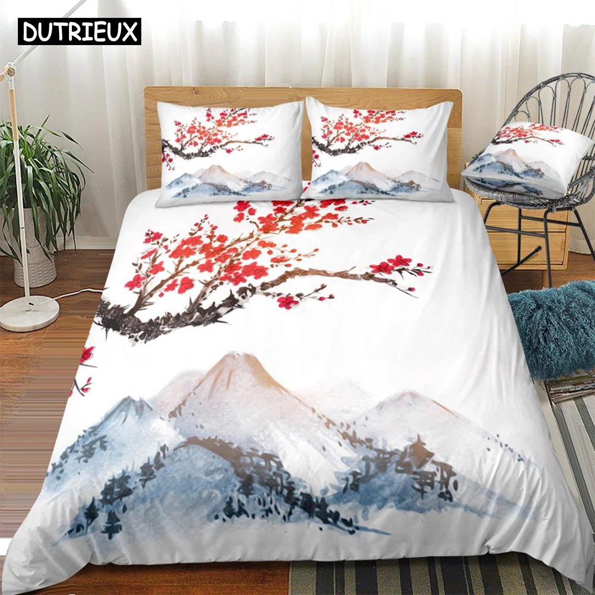 

Flower Duvet Cover Set Cherry Blossoms Bedding Set Mount Fuji Bed Linen Boys Girl Home Textile Floral Bedclothe Peacocks Bed Set