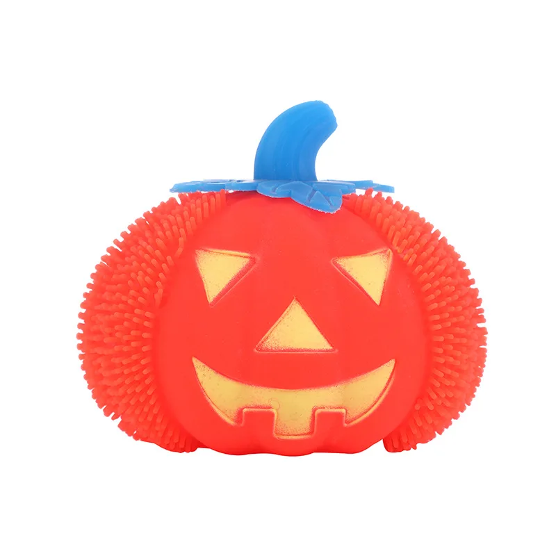 Halloweenowa Śmieszna Świecąca Dynia do Ściskania, Kulka z Futra, Zabawka Sensoryczna Antystresowa dla Dzieci
