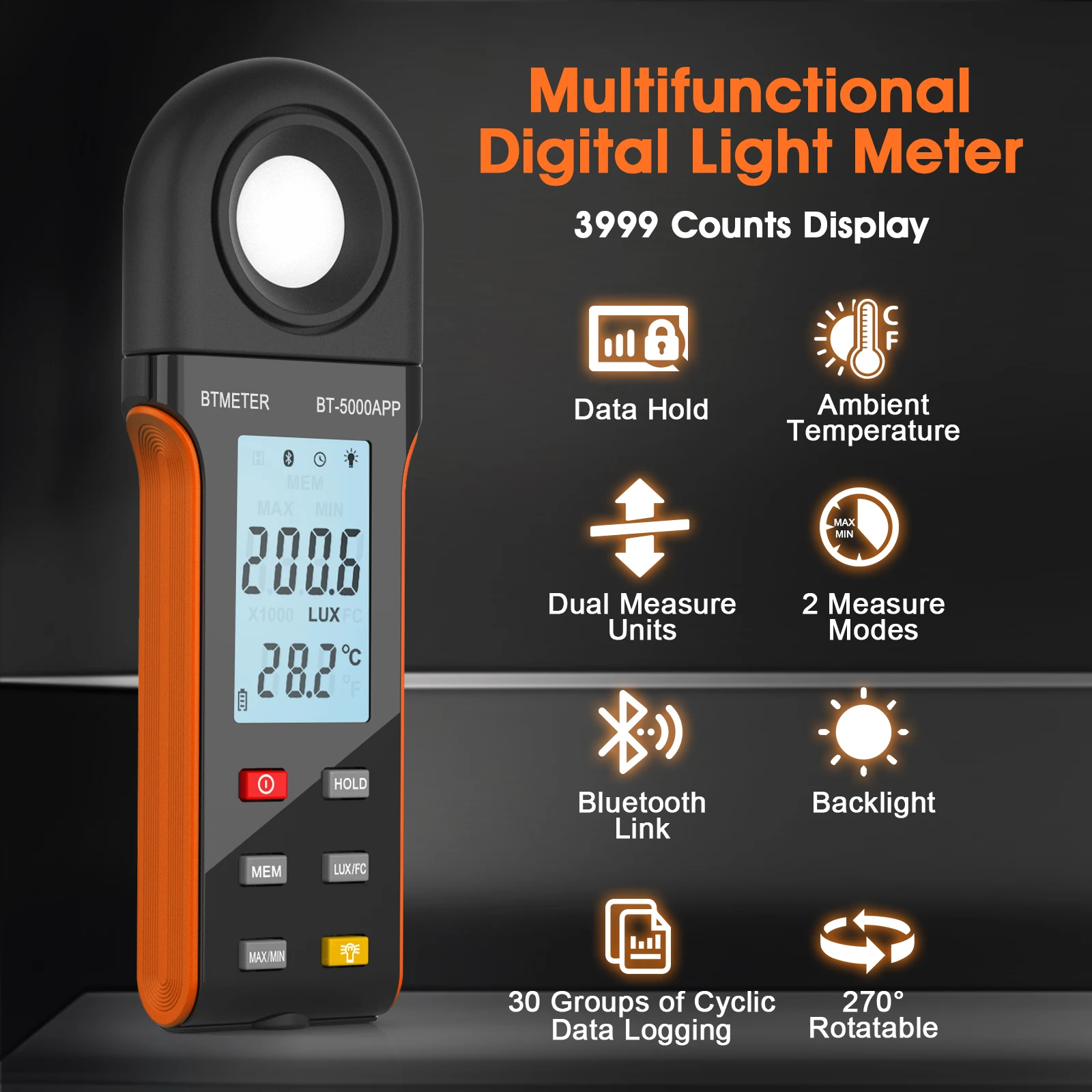 

Portable Light Intensity Meter Tester, Connects To Bluetooth On Mobile Phone That Digital Illuminance Meter, For Lamp Brightness