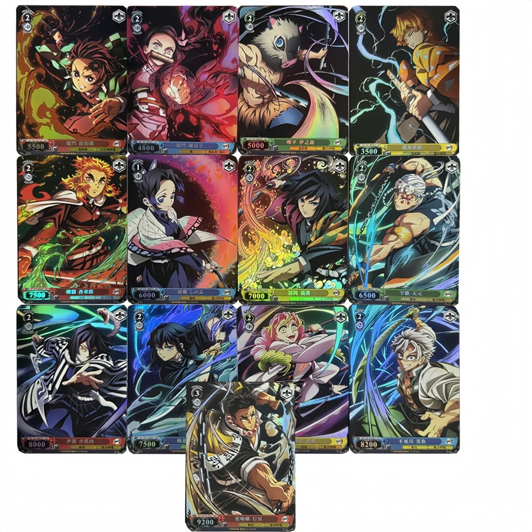 

13pcs/set Diy Agatsuma Zenitsu Kocho Shinobu Folding Flash Card Animation Kamado Nezuko Kanroji Mitsuri Game Collection Card Toy