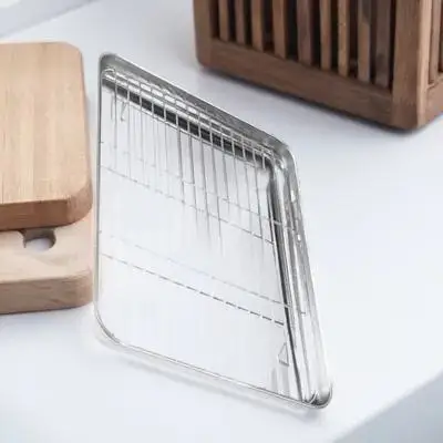 

1 Set Of Stainless Steel Baking Pan With Mesh Rack Multi-Function Wire Rack For Home Kitchen Bbq Oven Camping Oil Draining Plate