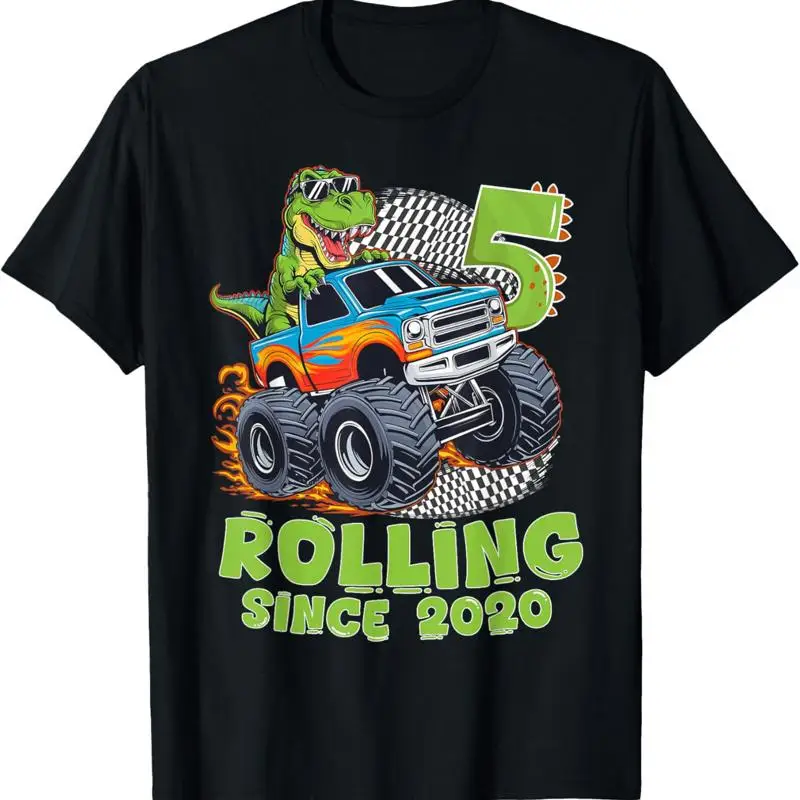 تي شيرت عيد ميلاد ديناصور شاحنة كبيرة بعمر 5 سنوات #1