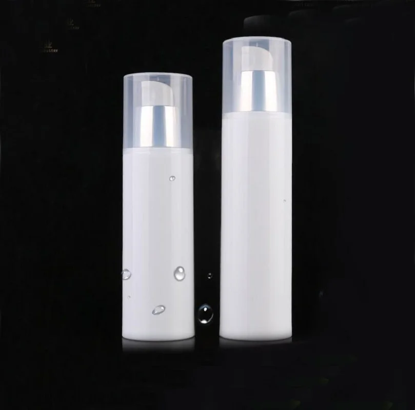 Butelka airless 100 ml, biały korpus z białą pompką, opakowanie kosmetyczne na balsam/serum/emulsję/podkład/toner/wodę.