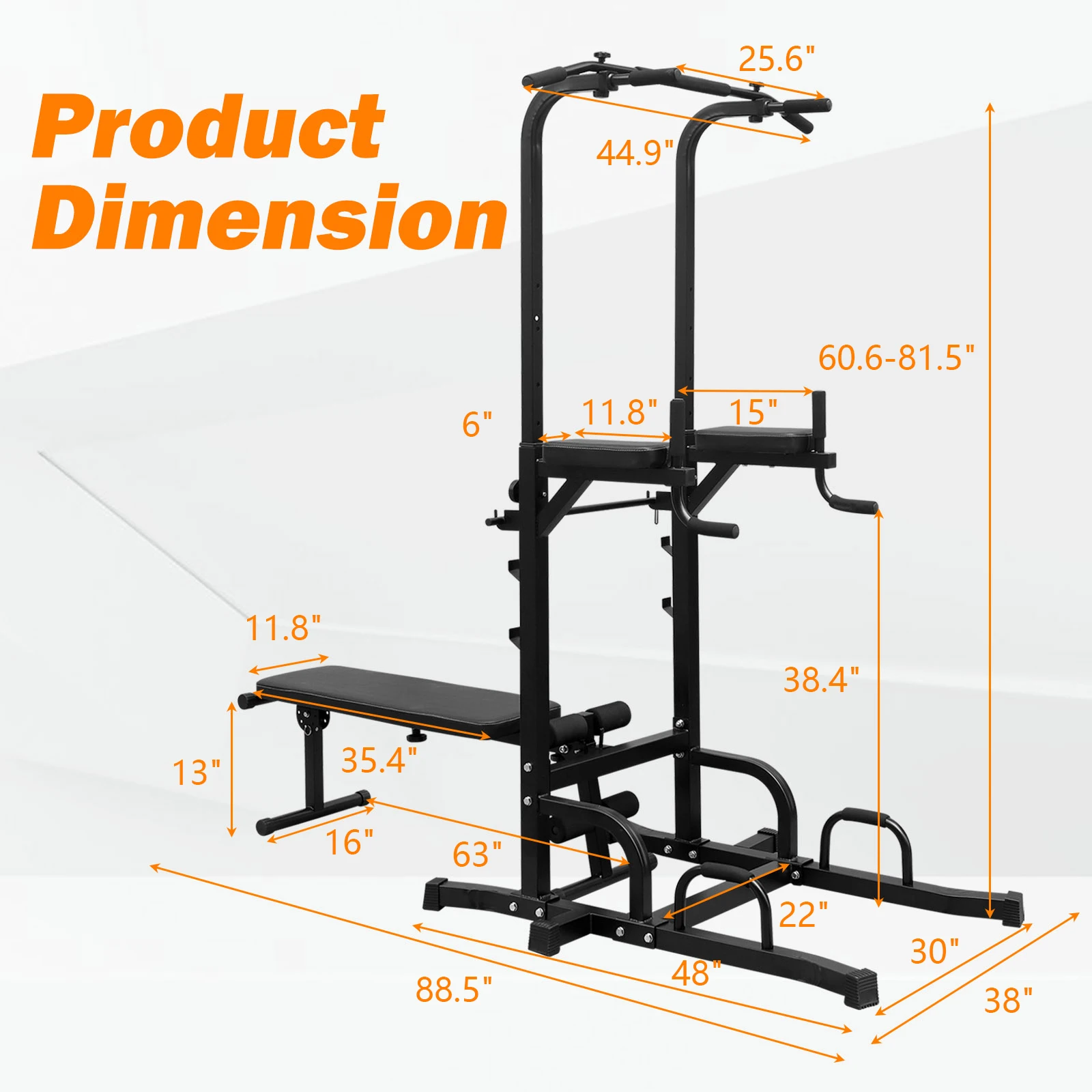 Adjustable Height Pull Up Dip Bar Station, Heavy Duty Multi-Function Fitness Rack for Home Gym Full Body Strength Training
