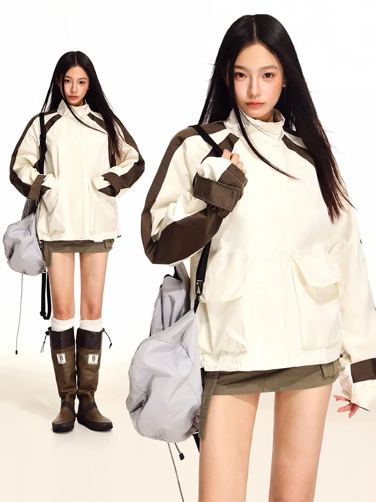 

iyue American College Sle Women's Baseball Jaet ort Casual Workwear Coat Stand Collar Autumn Winter Sports Faion