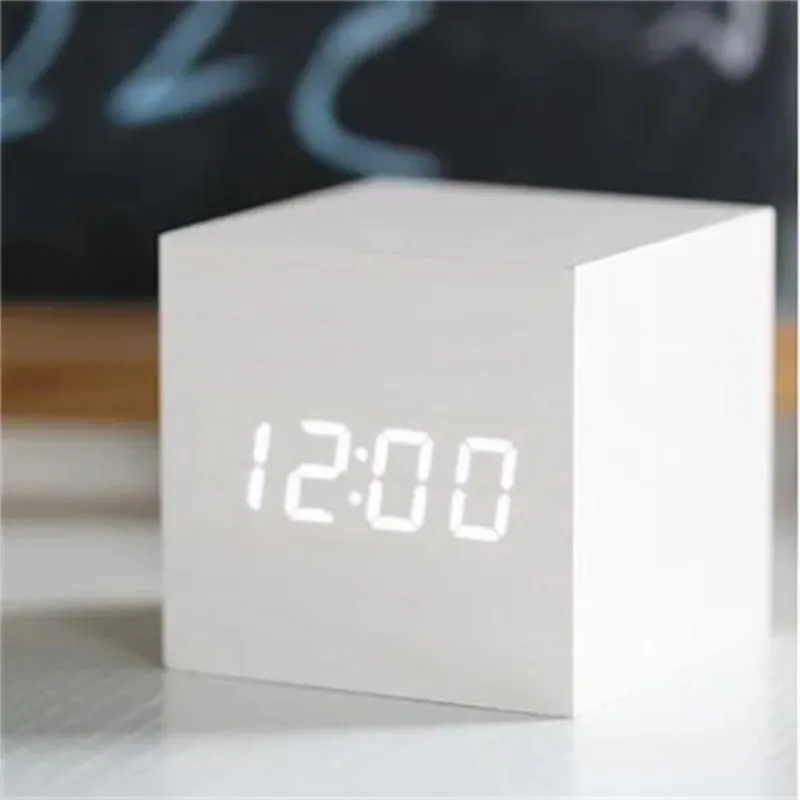 Picture 4: Voice Control Digital Electronic Clock Luminous Smart LED Wooden Alarm Clock Multifunctional Desktop Timepiece