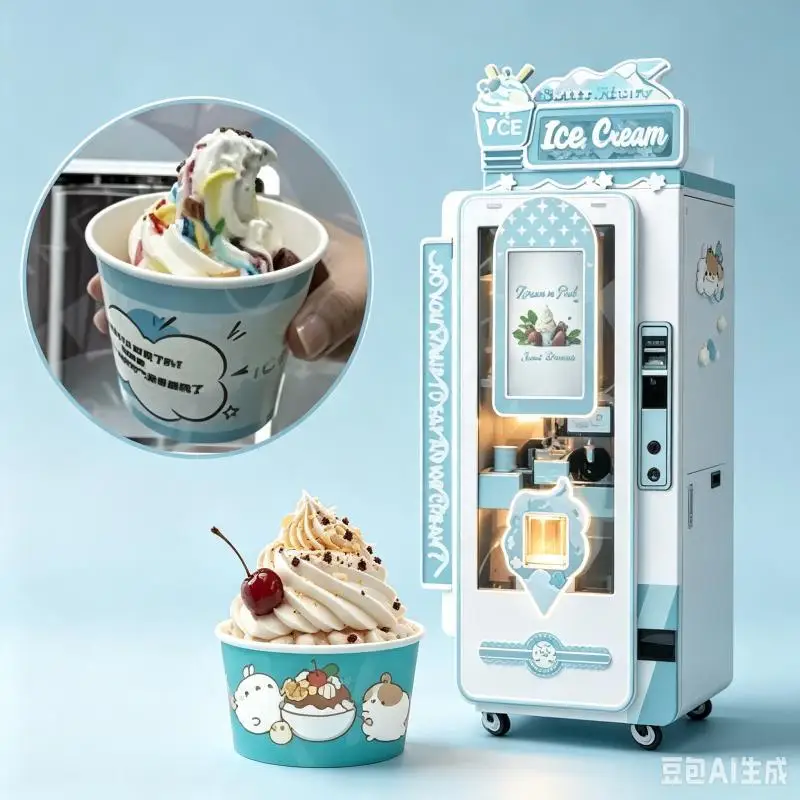 Customized Commercial Ice Cream Vending Machine Intelligent Soft Serve Dispenser Automatic Cooling Technology Smart