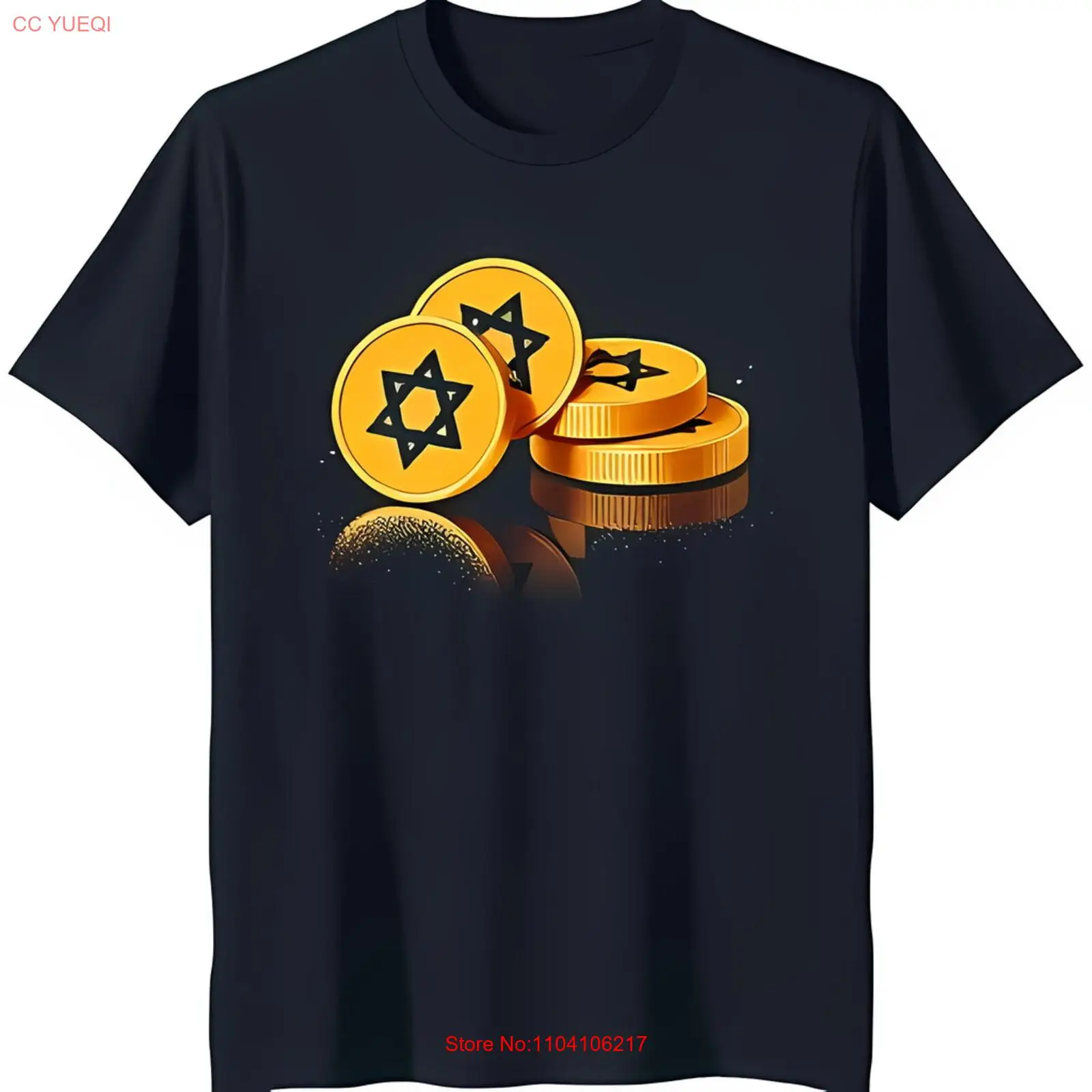 

Черная футболка с золотым дизайном на верхней монете