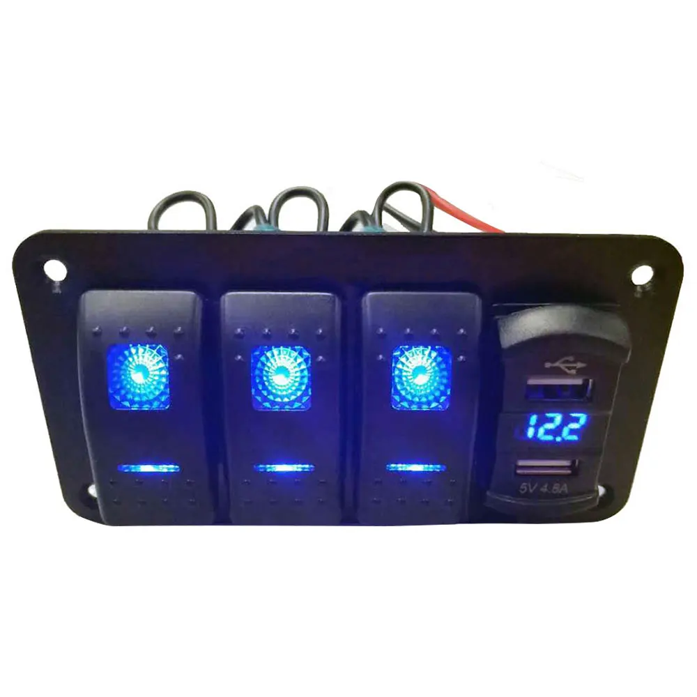 

2 3 4 5 6 8 Gang LED Rocker Switch Panel with Voltmeter 4.2A For Car Marine Boat Waterproof Dual USB Rocker Fast Charger,