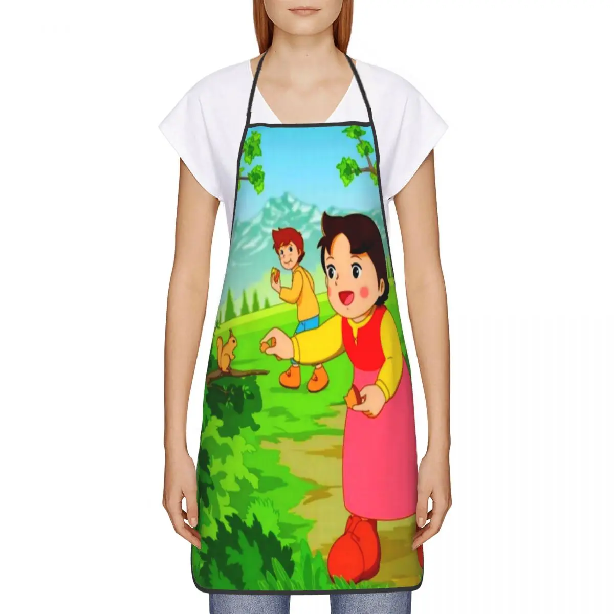 Custom Bib Heidi Discovers A Squirrel Aprons Men Women Adult Chef Cooking Kitchen Alps Mountain Cartoon Girl Tablier Cuisine