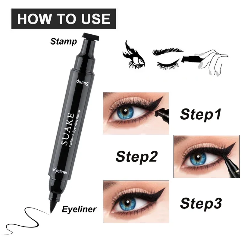 Seal Stamp Liquid Eyeliner Pen Waterproof Fast Dry Black Eye Liner Pencil with Eyeliner Cosmetic Double-ended Eyeliner Makeup