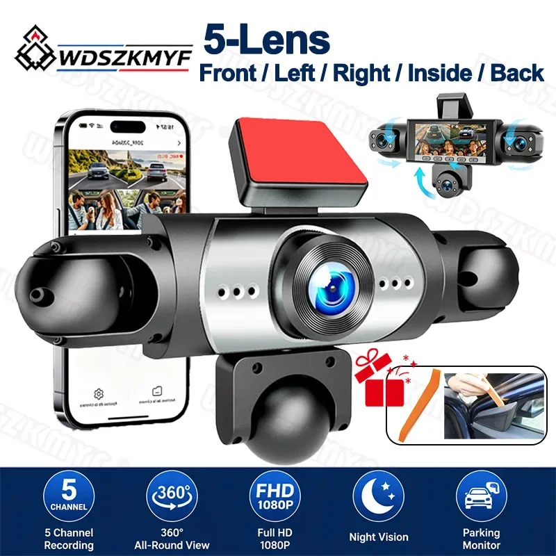 5CH Degrees Car DVR WiFi 360° Rotatable Lens 1080P HD Parking Monitoring G-Sensor Wide Angle for Car Truck SUV Van Automotive