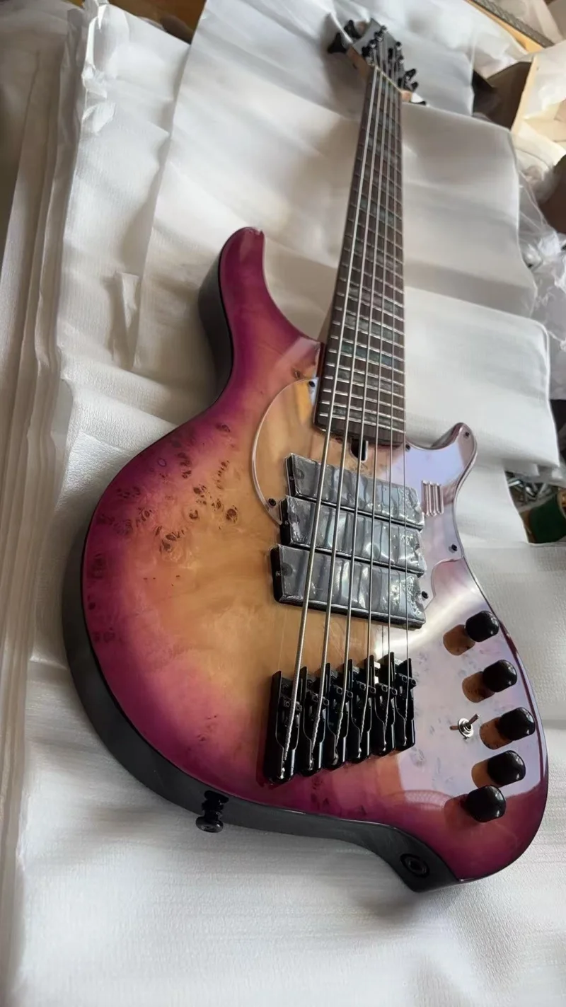 Custom 6-string bass, 34-inch and 37-inch scales, rosewood fan-shaped fretboard, active electronic equipment, free delivery