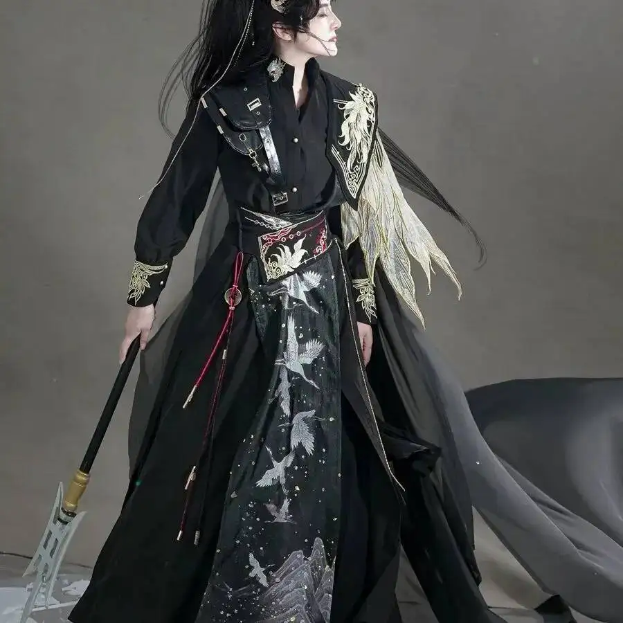 

Yaoyue (Xuanniao) Cloak Cape Black Gold National Style Chinese Element Unisex Plus Size Set Young Hero