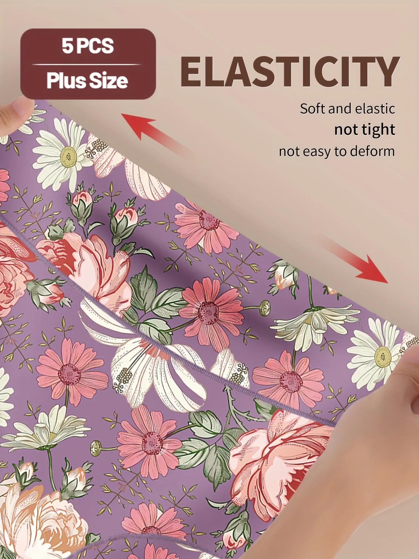 Balení 5 kusů dámského spodního prádla s vysokým pasem pro plnoštíhlé ženy, které reguluje a zvedá bříško, je pohodlné a má tištěný design. - náhled 5