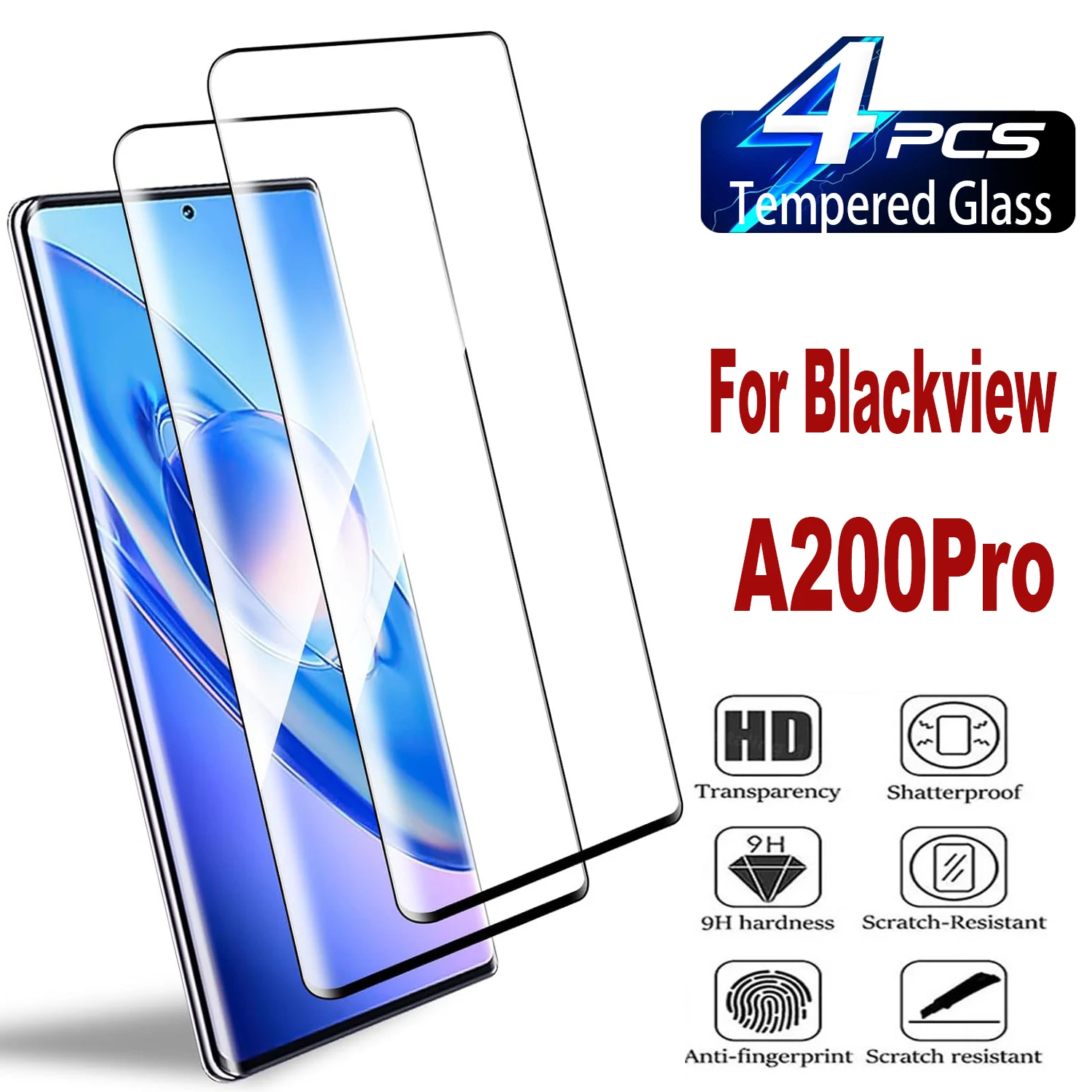 

9H Curved Four Sides Glue Tempered Glass For Blackview A200 Pro Screen Protector 2/4Pcs HD