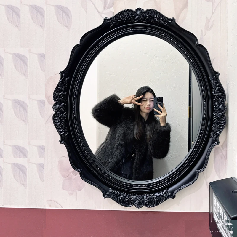 

French Antique Bathroom Mirror, Bathroom Mirror, Retro Oval Wall-mounted Makeup Mirrors, Dresser Decorative Mirrors
